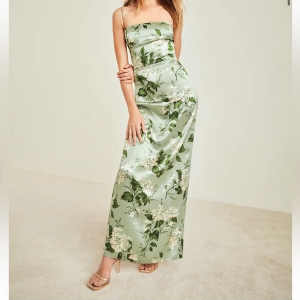 Reformation Frankie Silk Maxi 4 Petite Tea Garden